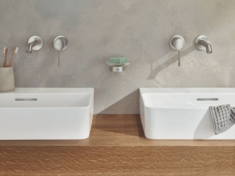 Внешняя часть смесителя GROHE Essence New для раковины, настенный монтаж, на два отверстия, суперсталь (19408DC1) Внешняя часть смесителя GROHE Essence New для раковины, настенный монтаж, на два отверстия, суперсталь (19408DC1)