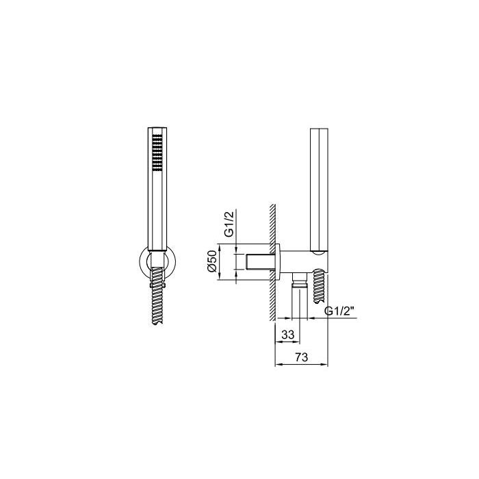 Fantini Venezia Душевой набор: ручная лейка VENEZIA, шланг 150 см, держатель для ручной лейки, цвет: Nickel PVD