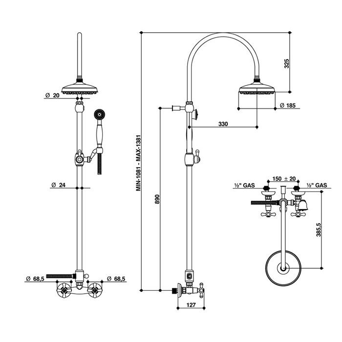 Bongio Axel смеситель для душа с душевая стойкой с верхним душем 185мм, с ручной лейкой. цвет хром