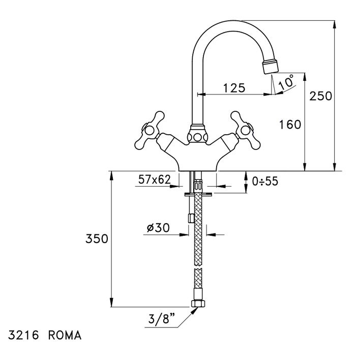 Stella Roma Смеситель для раковины на 1 отверстие 3216, цвет: хром