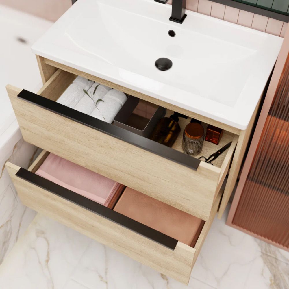 Тумба под раковину подвесная La Fenice Tesoro FNC-01-TES-DNN-80-2, натуральный, артикул FNC-01-TES-DNN-80-2