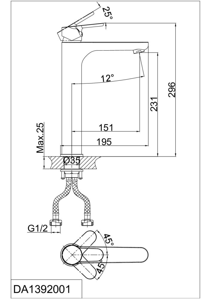 Смеситель для раковины высокий DK Rhein Marx (DA1392001), артикул DA1392001