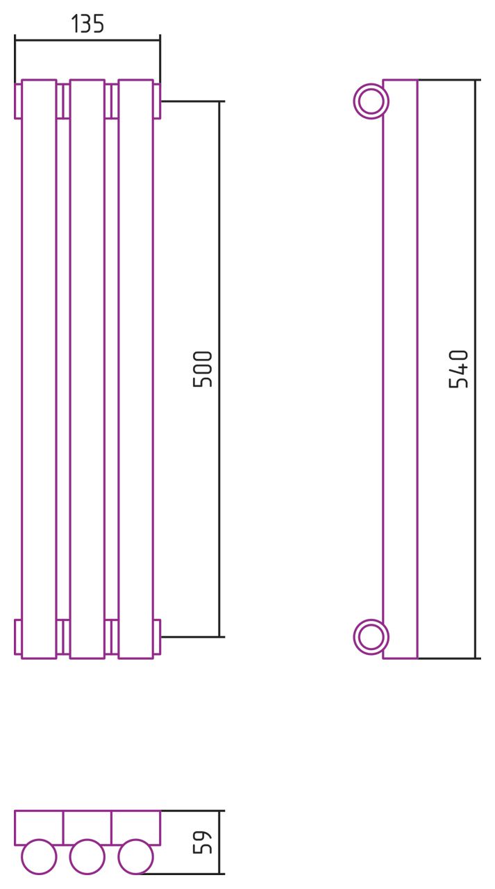 Отопительный радиатор ЭСТЕТ-1 н/ж 500х135 / 3 сек (БЕЛЫЙ)