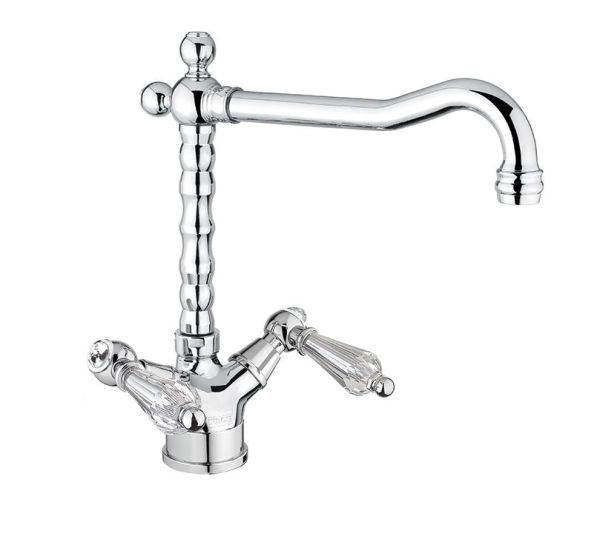 Fiore Gioielli Sky, двухрычажный смеситель для кухни (поворотный излив 28 см), без донного клапана, цвет хром - Swarovski