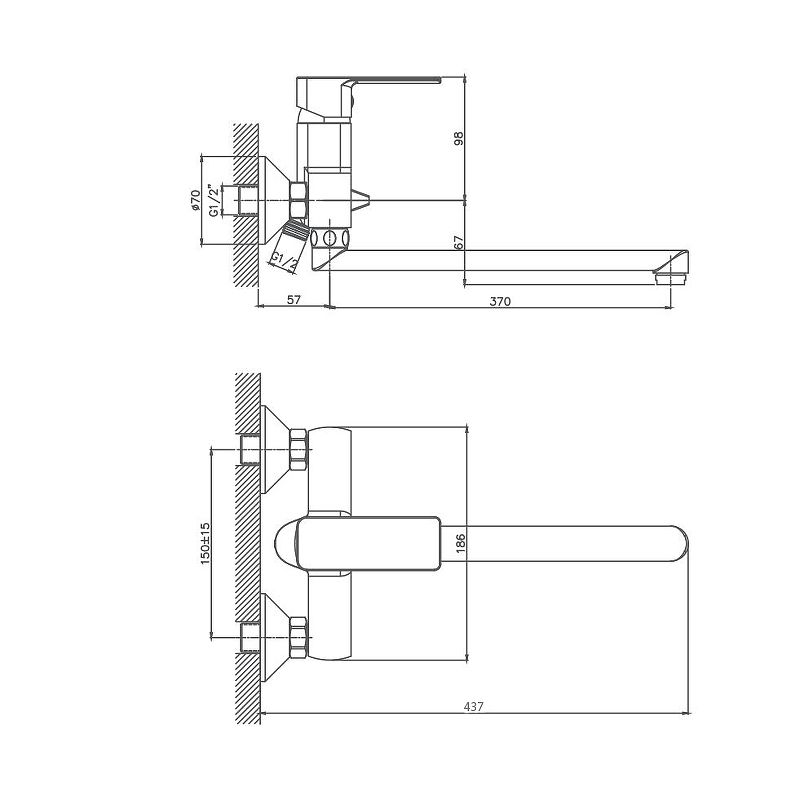 Смеситель для ванны Cron CN22129, хром