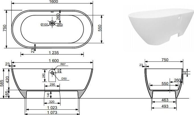 Ванна из искусственного мрамора Aquanet Family Stone 160х75 Ванна из искусственного мрамора Aquanet Family Stone 160х75