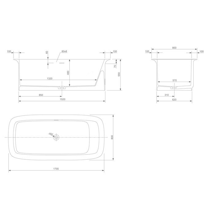 KNIEF Glam ванна отдельностоящая  170х80x55 cm, с сливом-переливом , цвет белый глянцевый