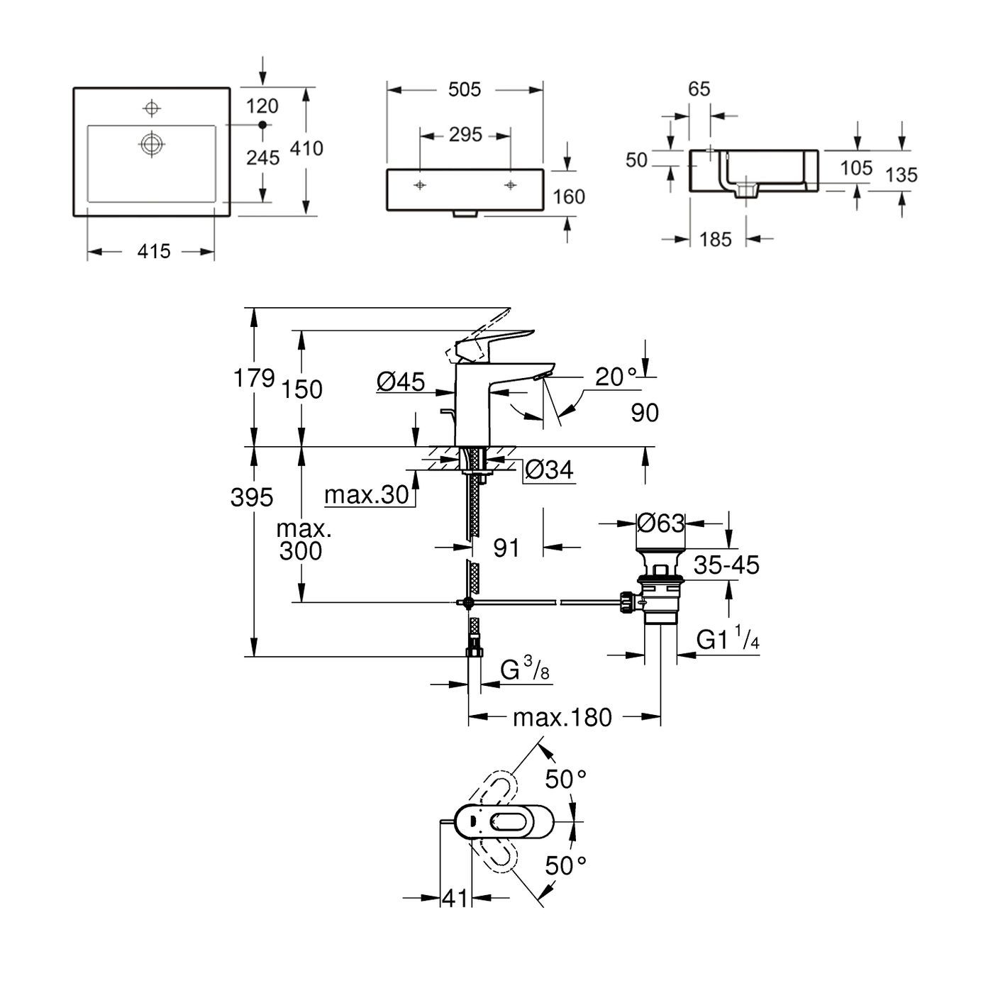 Комплект 2 в 1 Lavinia Boho Bathroom Sink 21510419, накладная фарфоровая раковина 50.5 см, смеситель с донным клапаном