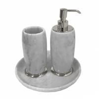 3SC Elegance MARMO Комплект: стакан, дозатор, лоток,  мрамор bianco carrara/,цвет: хром 3SC Elegance MARMO Комплект: стакан, дозатор, лоток,  мрамор bianco carrara/,цвет: хром
