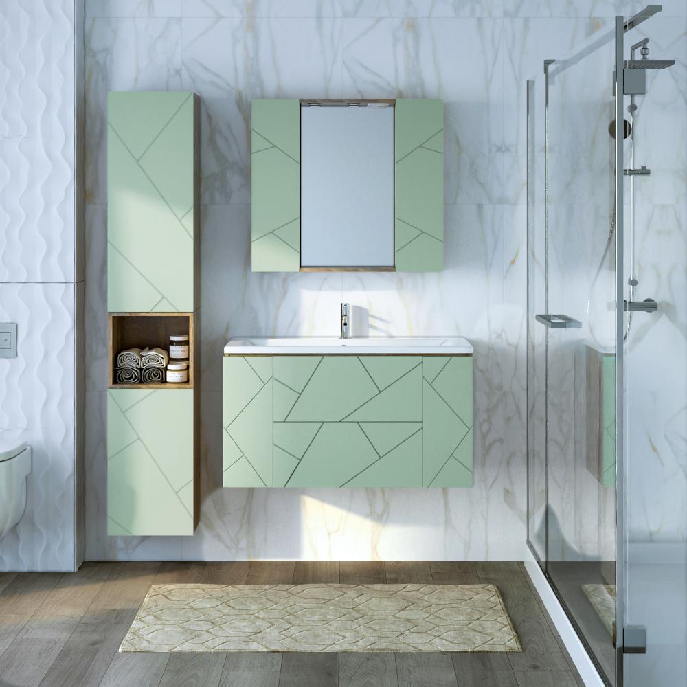 Тумба под раковину подвесная Бриклаер КРИСТАЛЛ фисташковый, 100 см, артикул 4627125417139