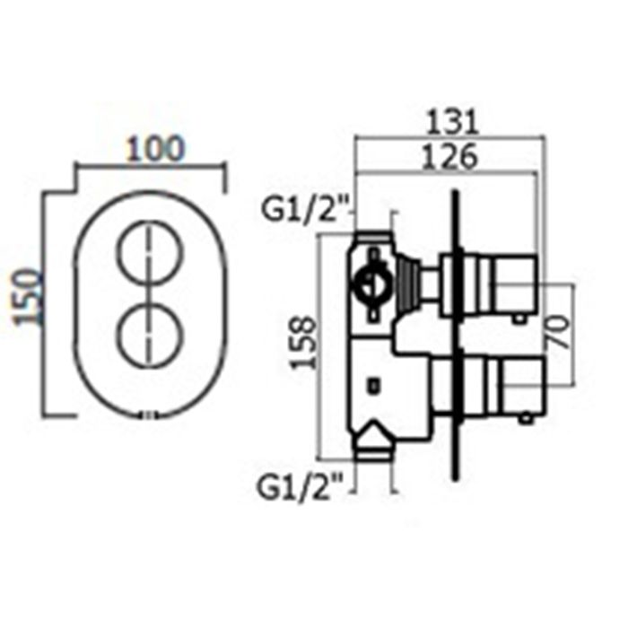 Plumberia Selection IXO Смеситель термостат встраиваемый для душа 3 вых. в к-те со встраив.частью, накл. овальная из нерж.стали, белый матов.
