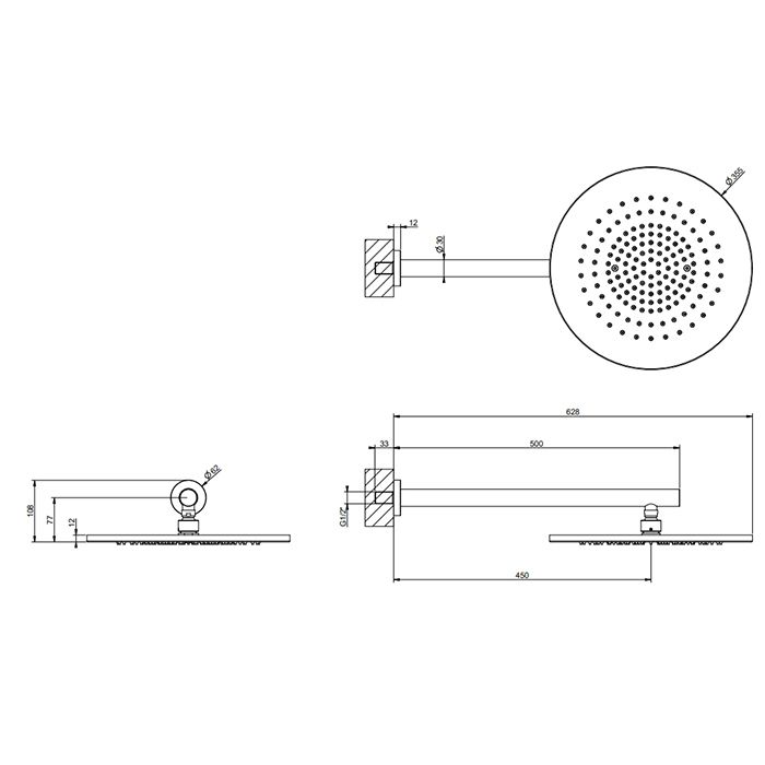 GESSI 316 Душевая головка шарнирная для настенного крепления на 1/2", Ø350мм, цвет: brushed copper pvd
