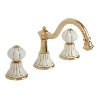 OLIVIA Смеситель для биде на 3 отв., донный клапан "click-clack", бел. с золотым декором/золото