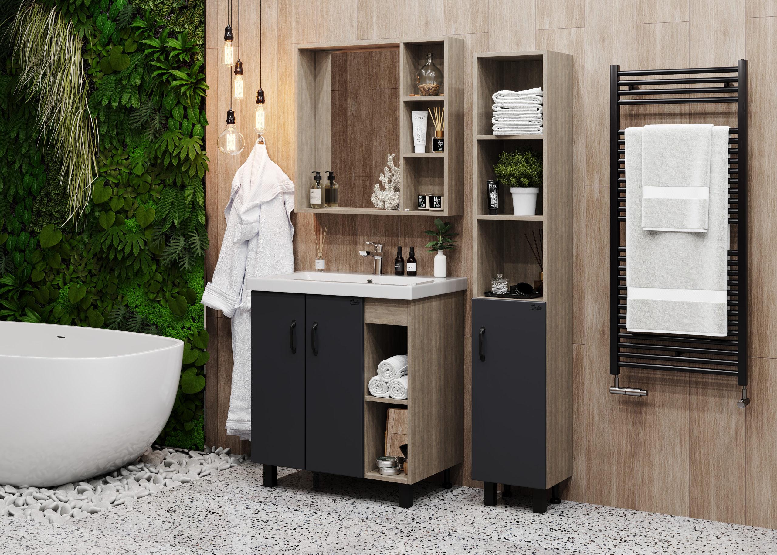 Тумба Onika Тимбер 70 напольная, серая мат./дуб сонома (ум. Фостер 70)