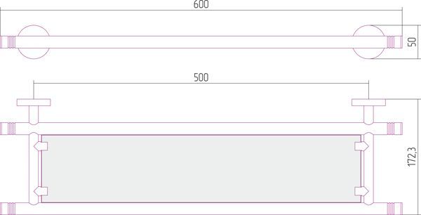 Полка, Сунержа, КАНЬОН, ширина, мм-600, глубина, мм-173, высота, мм-50, тип установки-настенный, материал-нержавеющая сталь/стекло, крепления в комплекте, цвет-черный хром