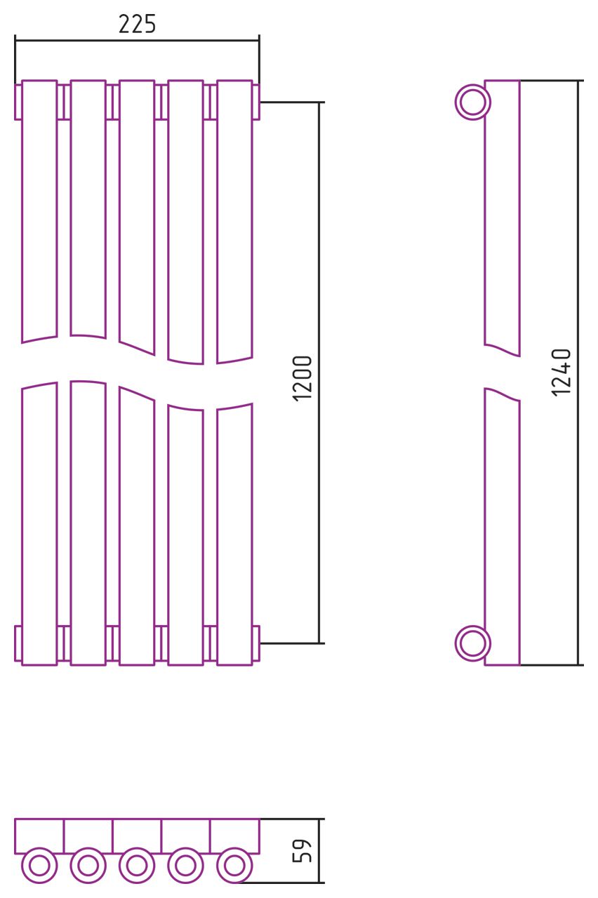 Отопительный радиатор ЭСТЕТ-0 н/ж 1200х225 / 5 сек (МУАР Темный Титан)