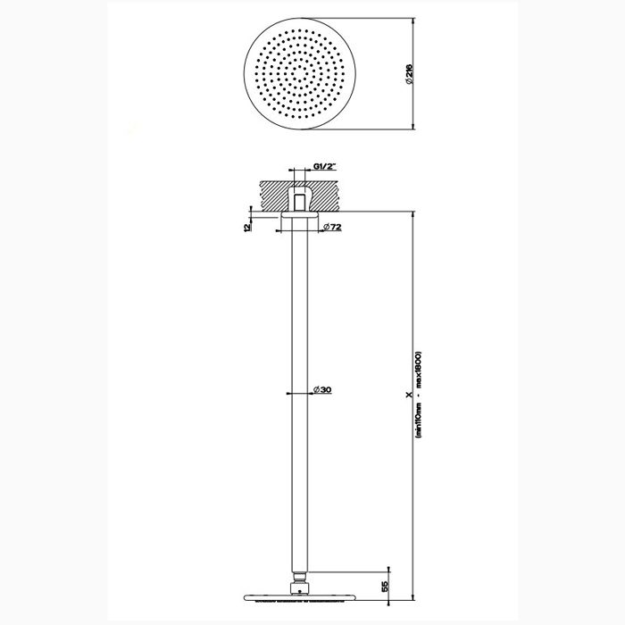 Gessi Goccia Верхний душ для потолочного крепления Ø216мм с инд.высотой (50-1800мм), цвет: черный