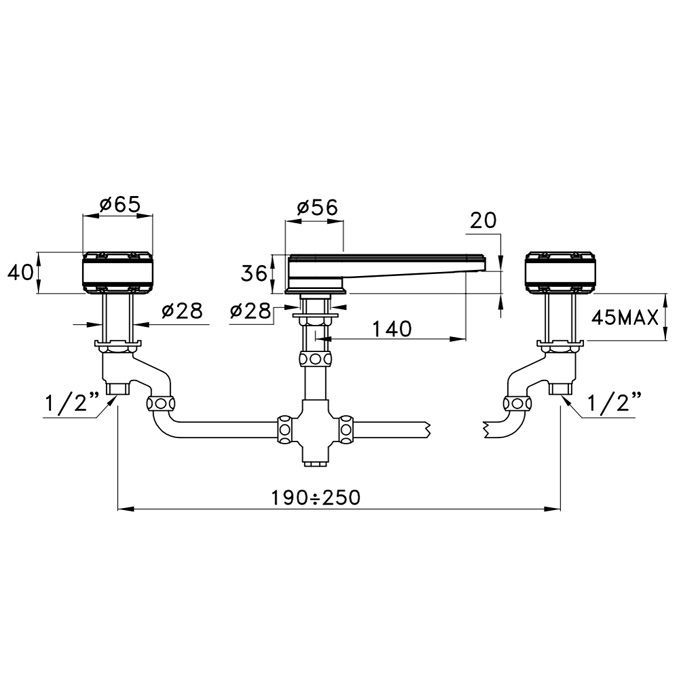 Stella Timeaster Смеситель для раковины на 3 отверстия 3223, круглая ручка d=65мм, цвет: хром, ручка черная