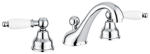 Emmevi Deco Ceramic, двухрычажный смеситель для раковины (излив 13 см), на 3 отверстия, с донным клапаном, цвет хром