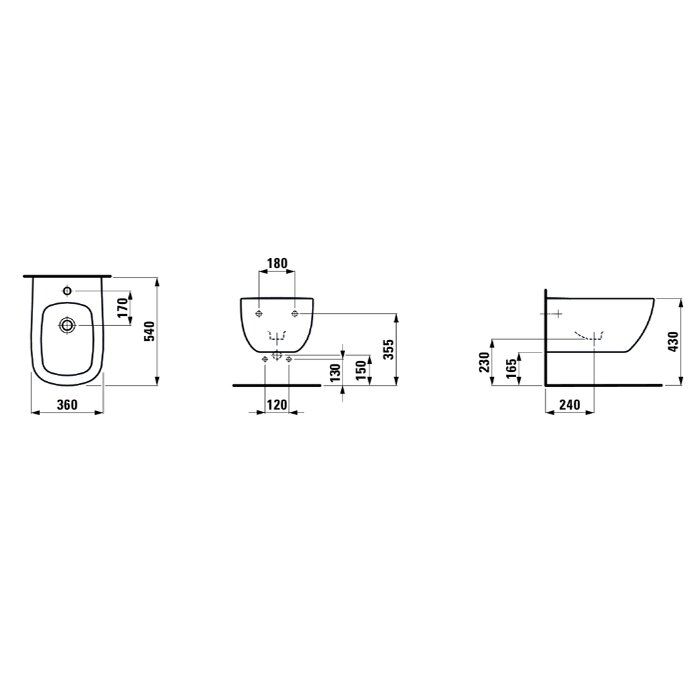 Laufen Palomba Биде подвесное 540х360х265мм с 1 отв. под смеситель, цвет: белый