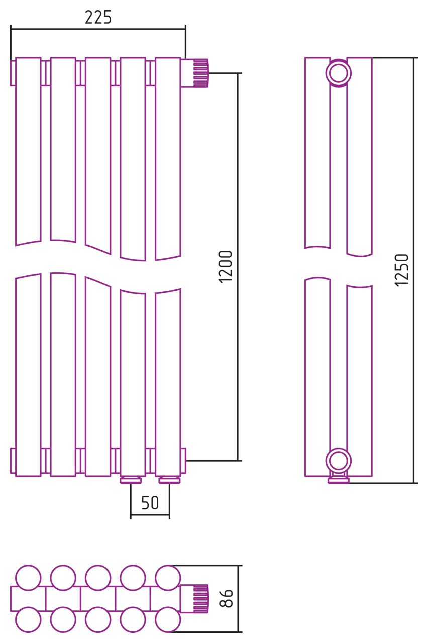Отопительный радиатор ЭСТЕТ-11 н/ж EU50 1200х225 / 5 сек (Без покрытия)