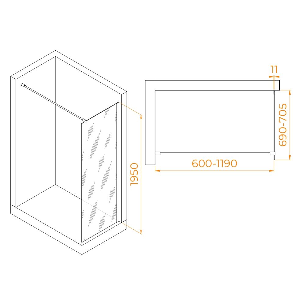 Душевая перегородка RGW WA-002W (Прозрачное, 700)