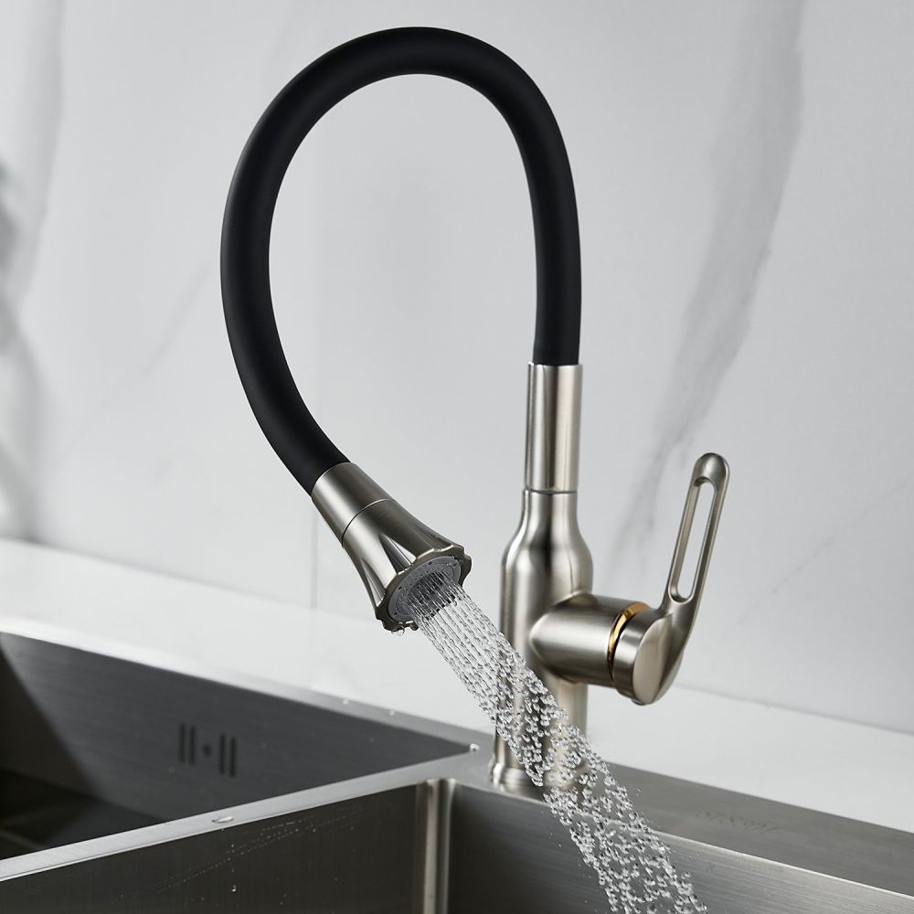 Смеситель для кухни с гибким изливом Raffine F303L-3, сатин