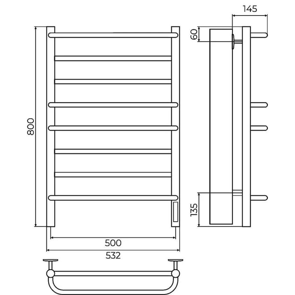Полотенцесушитель электрический Terminus Евромикс П8 50х80 КС 905, черный матовый, артикул 4670078557087