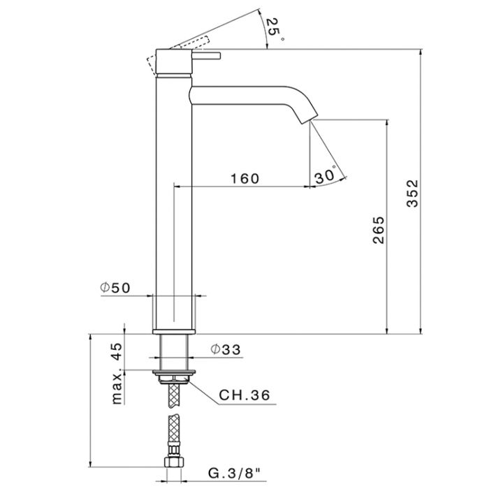 CISAL Less New Смеситель однорычажный высокий для раковины h352 мм, излив 160 мм,  цвет хром, артикул LN00454021