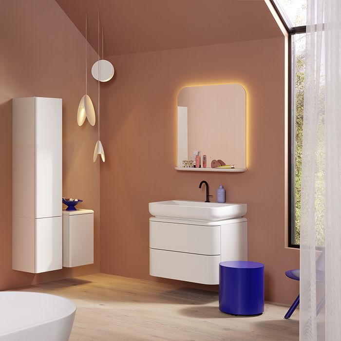 BURGBAD B.ME Комплект мебели 800х550х680 мм., подвесной, 2 ящика, раковина белая матовая с 1 отв., открывание нажатием G0126, цвет белый матовый