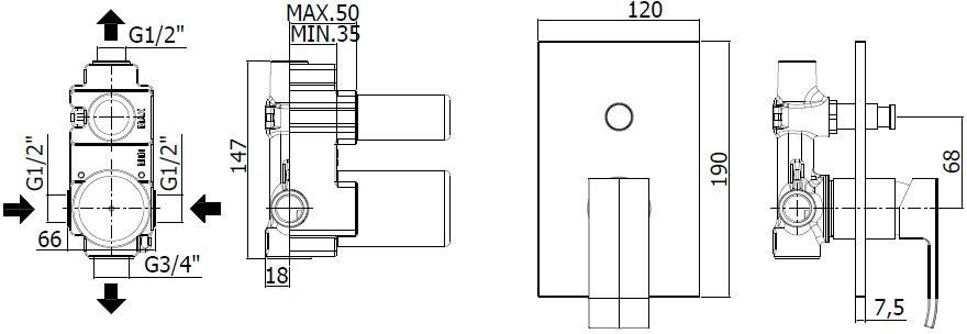 Смеситель для душа Paffoni Elle EL015NO/M (с внутренней частью)