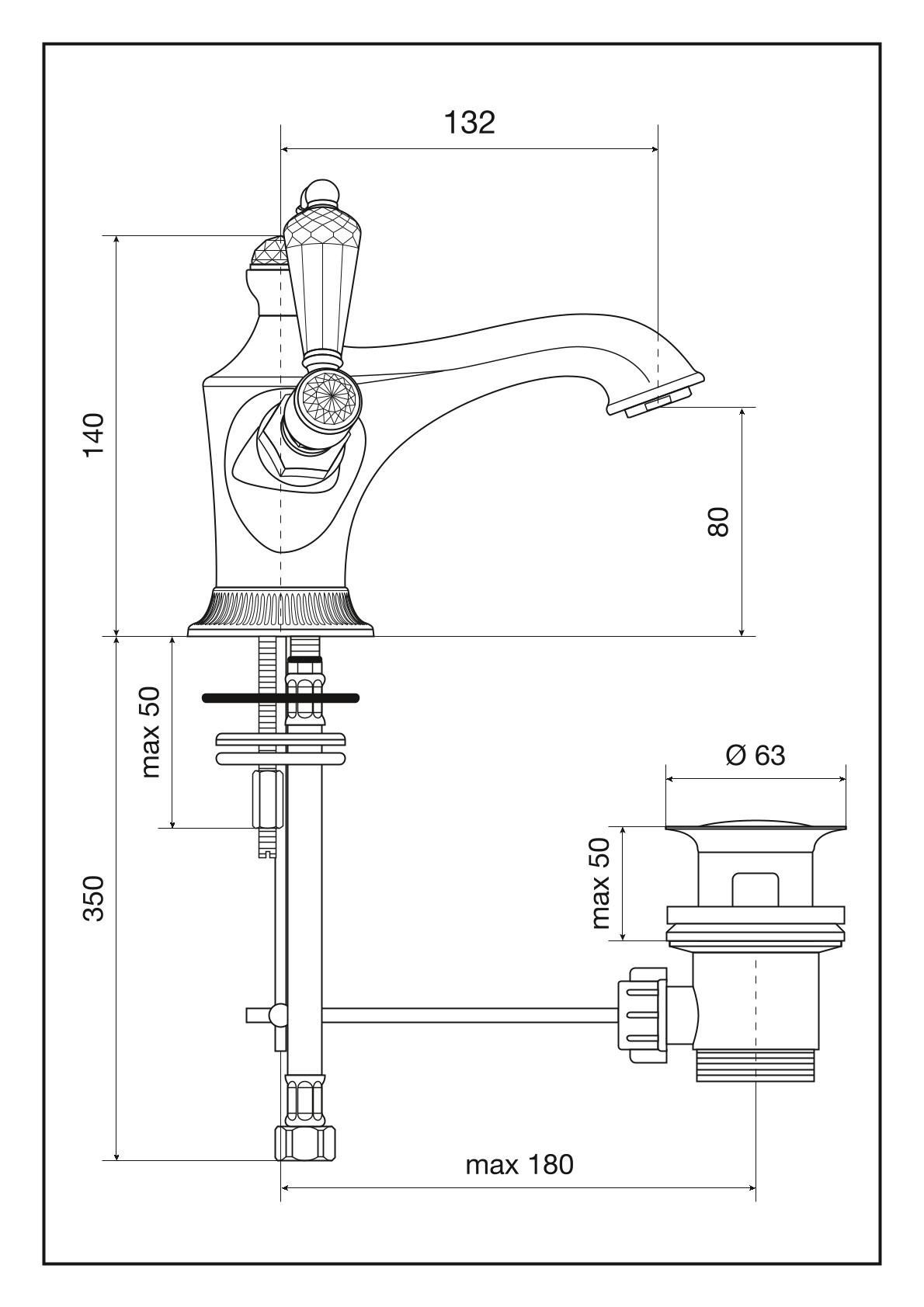 Смеситель The One для раковины. Прозрачные кристаллы Swarovski, цвет золото
