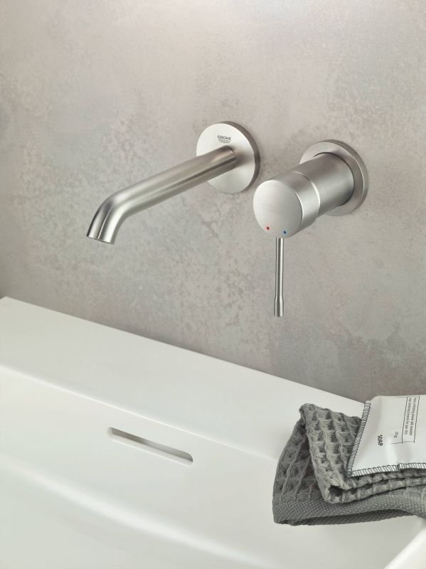 Внешняя часть смесителя GROHE Essence New для раковины, настенный монтаж, на два отверстия, суперсталь (19408DC1) Внешняя часть смесителя GROHE Essence New для раковины, настенный монтаж, на два отверстия, суперсталь (19408DC1)