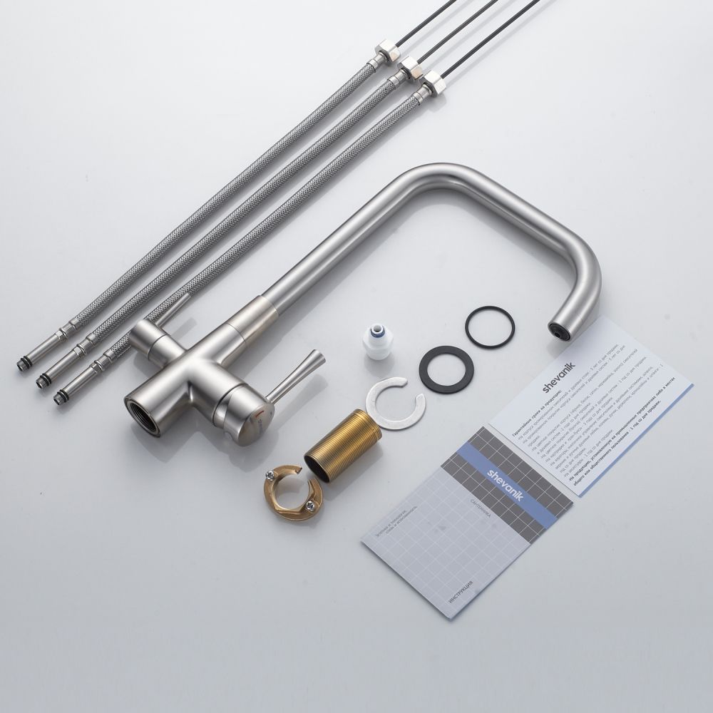 Смеситель для кухни с подключением фильтра Shevanik S528L, сатин