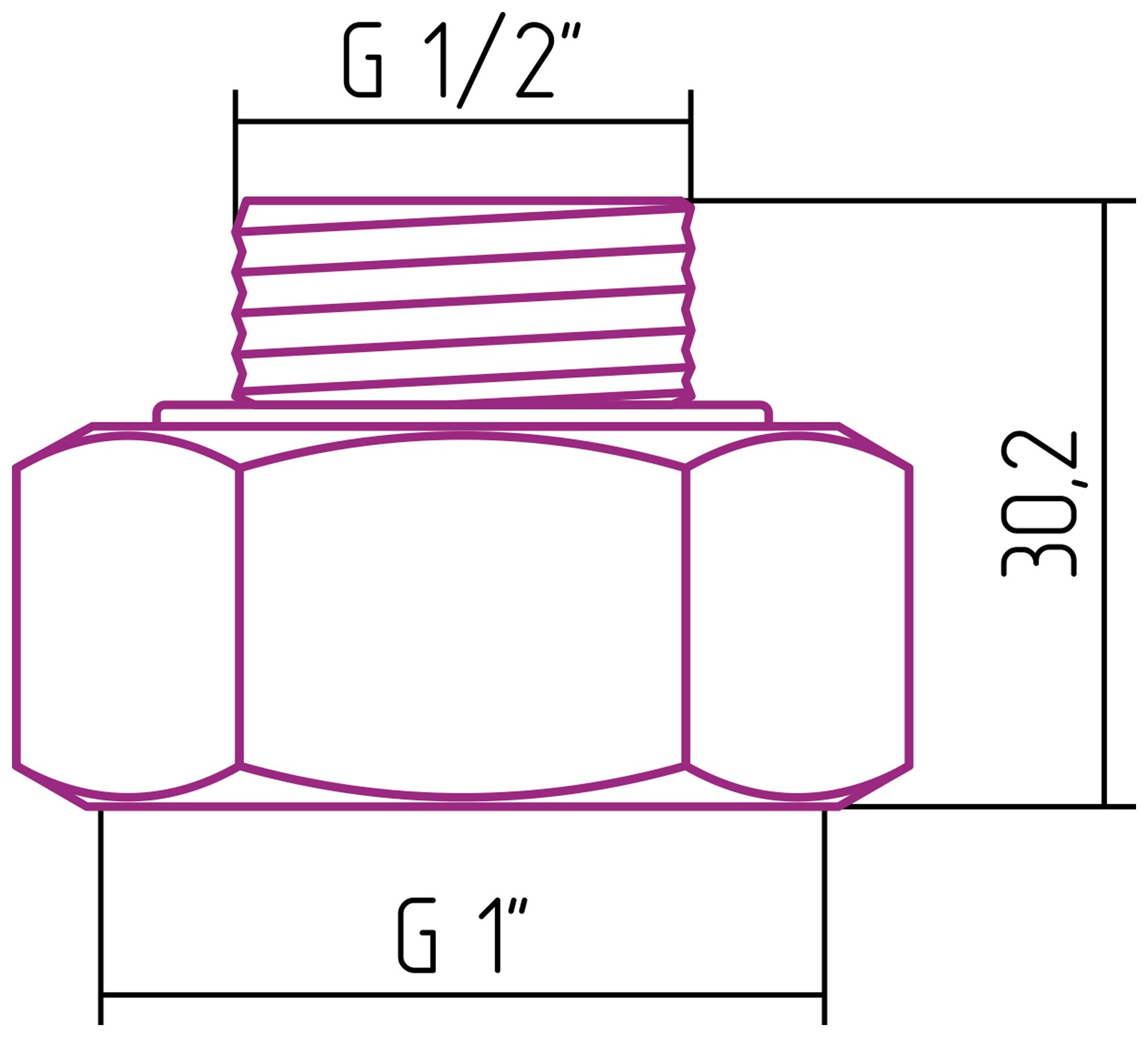 Комплект фитингов прямой G 1" НГ х G 1/2" НР / 2 шт (Без покрытия)