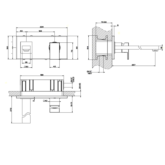 Gessi Rettangolo Встраиваемый однорычажный смеситель, излив 256мм(внешние части), цвет: хром