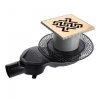 Трап BERGES водосток PLATZ Antik 150х150, золото глянец, S-сифон D50 H60 боковой