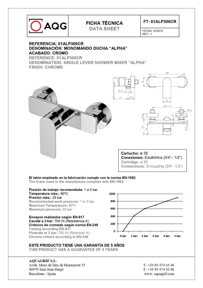 AQG Alpha, однорычажный смеситель для душа без набора для душа, цвет белый матовый, артикул 01ALP300BL