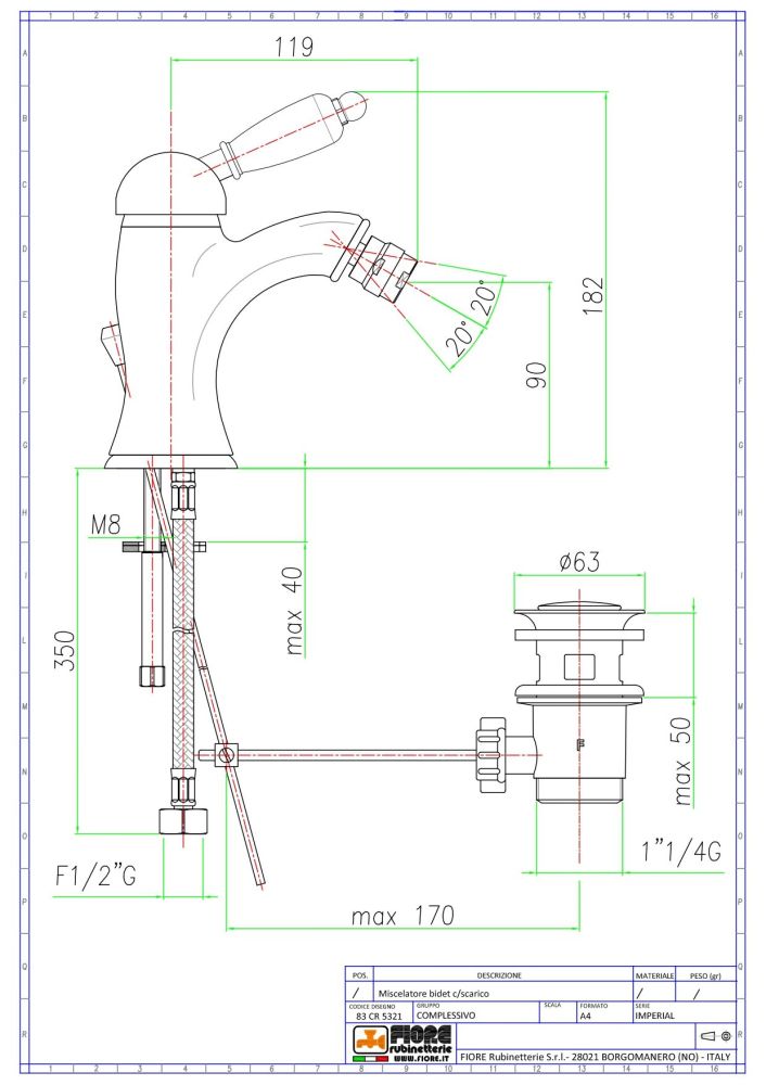 Fiore Imperiale, однорычажный смеситель для биде c донным клапаном, цвет бронза