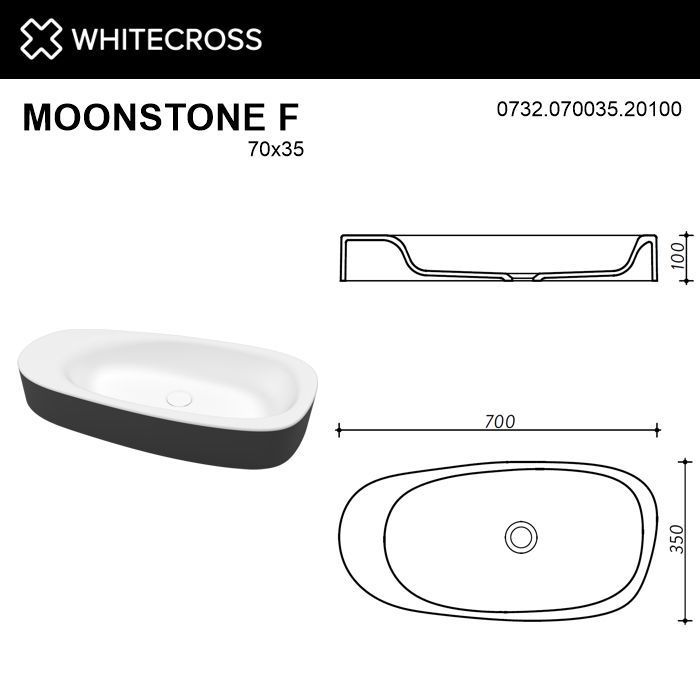 Умывальник WHITECROSS Moonstone F 70x35 (черный/белый мат) иск. камень Умывальник WHITECROSS Moonstone F 70x35 (черный/белый мат) иск. камень
