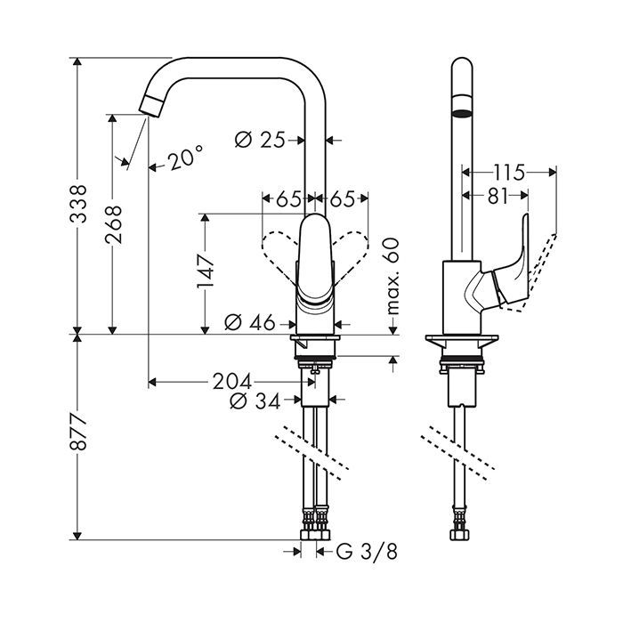 Смеситель для кухни, Hansgrohe, Focus M41, тип открывания воды-однорычажный, тип регулирования воды-керамический картридж, отверстия для монтажа-1, высота, мм-338, вынос излива, мм-204, тип излива-поворотный 110°, 150° или 360°, тип подводки-гибкая, станд Смеситель для кухни, Hansgrohe, Focus M41, тип открывания воды-однорычажный, тип регулирования воды-керамический картридж, отверстия для монтажа-1, высота, мм-338, вынос излива, мм-204, тип излива-поворотный 110°, 150° или 360°, тип подводки-гибкая, станд