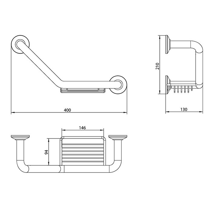 Bongio Hotelerie Поручень для ванны с мыльницей, 400x210 мм, цвет хром