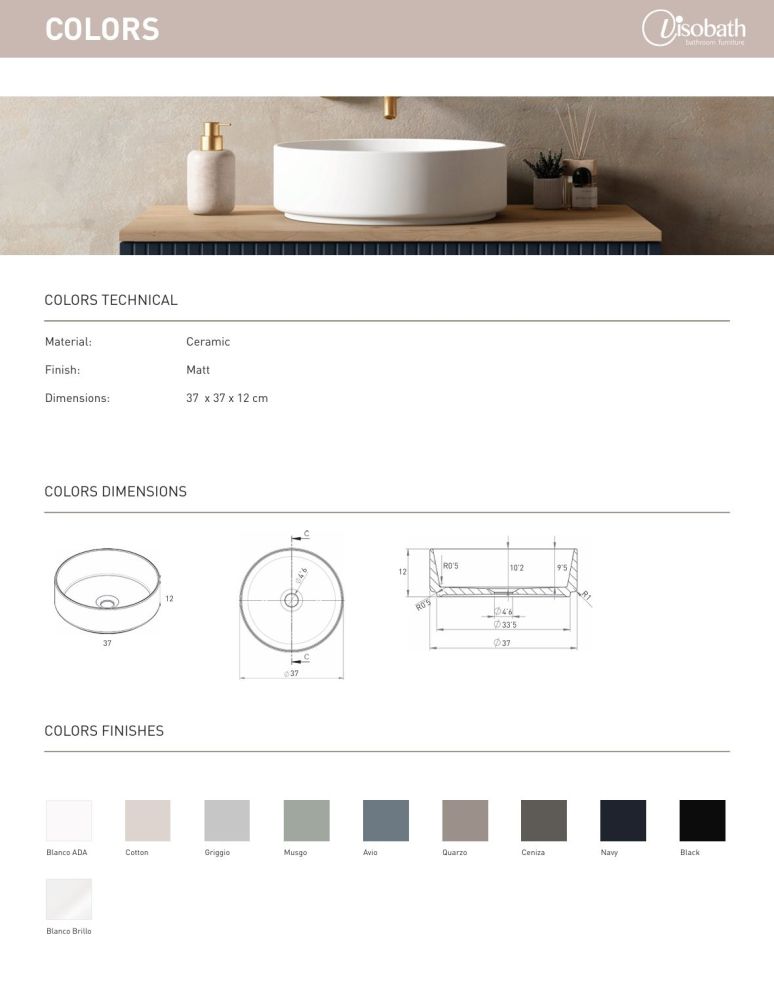 Visobath Indico, комплект: тумба 100см + столешница + раковина, цвет бежевый матовый лак (Cotton-Valenti), артикул 76819/71082/88012