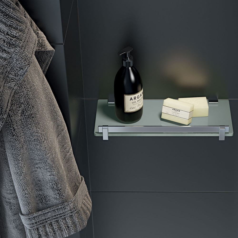 Gedy, стеклянная полка с бортиком, длина 30 см, цвет цвет зачищенный хром