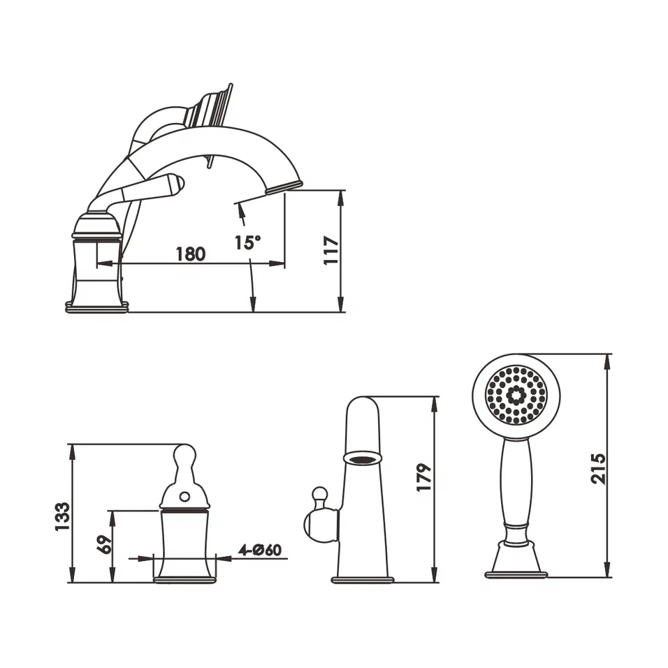 Смеситель на борт ванны Rose R0212E, золото