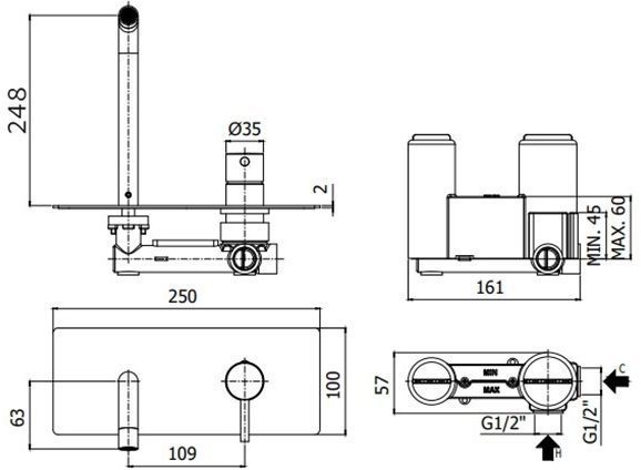 Смеситель для раковины Paffoni Light LIG106NO (с внутренней частью) черный матовый