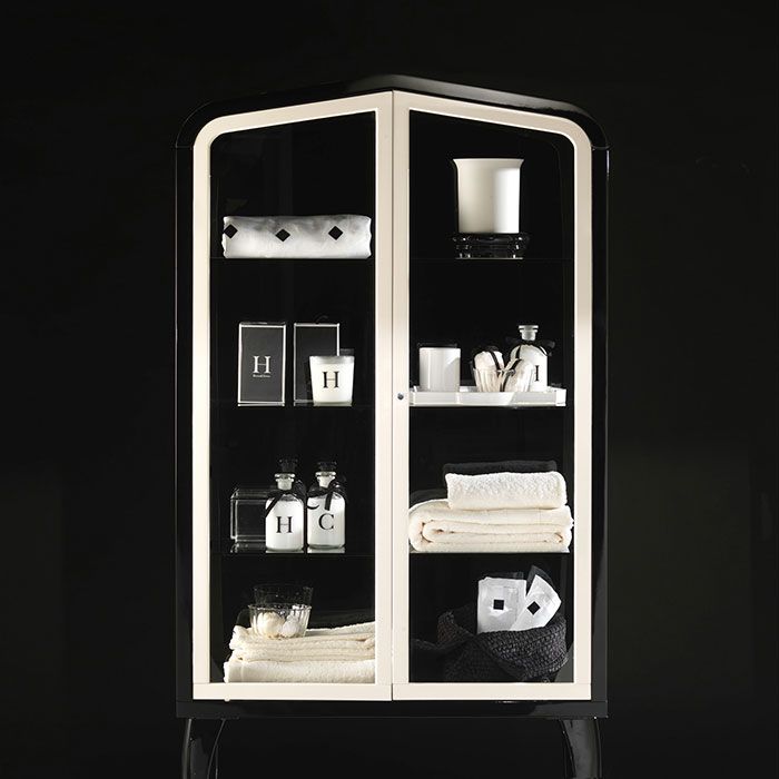 Devon Dancer 1 Витрина (80х30хh180см); с 2-мя дверцами, корпус и ножки цвет: черный глянец; дверки цвет: белый глянец, артикул DEDANCER1DB/PW