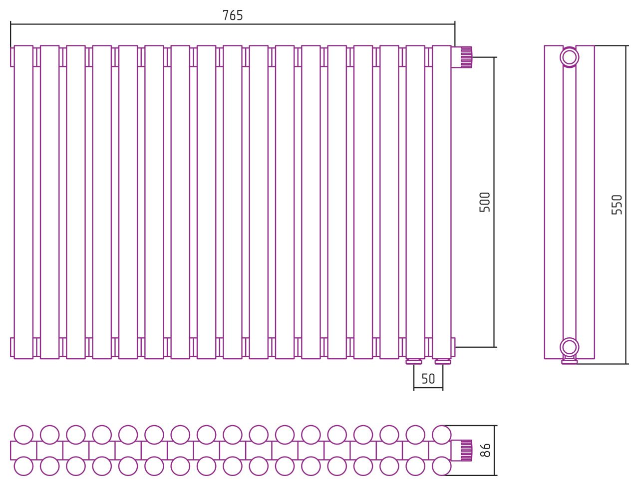 Отопительный радиатор ЭСТЕТ-11 н/ж EU50 500х765 / 17 сек (МУАР Темный Титан)