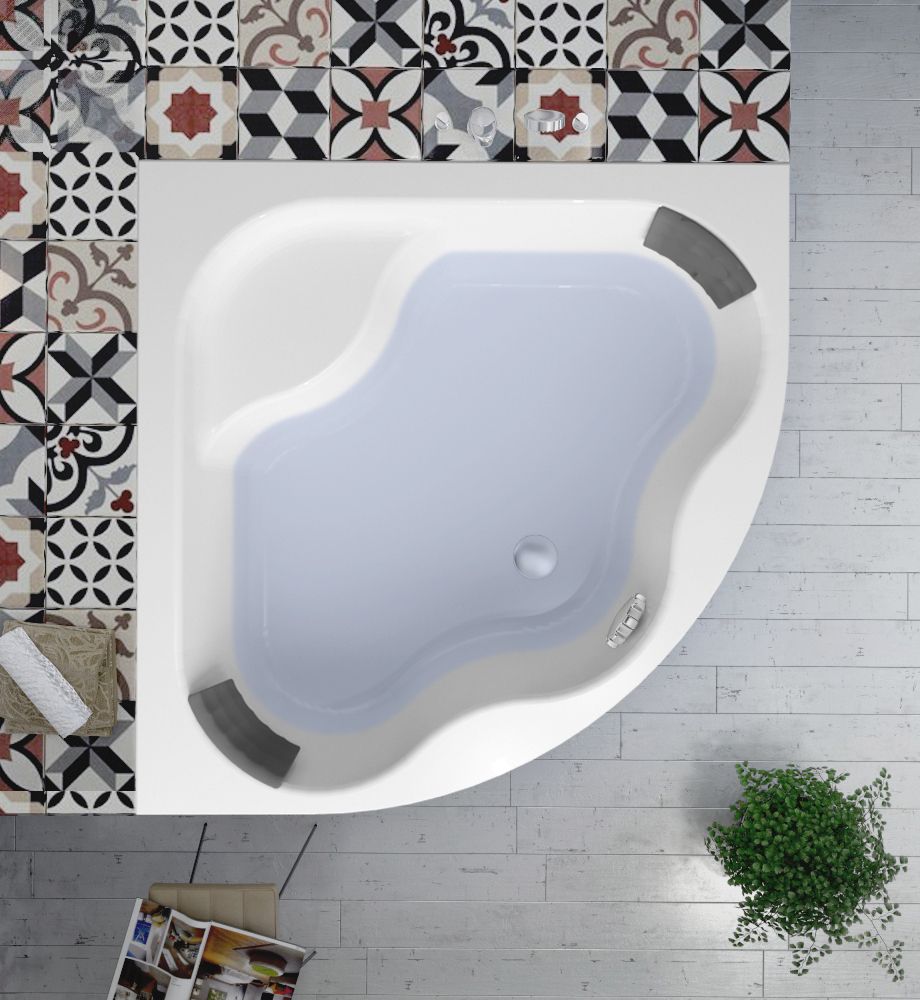 Комплект 5 в 1 Lavinia Boho Aveo S4-3704014P, акриловая ванна 140x140 см, усиленный металлический каркас с монтажным набором, мягкий силиконовый подголовник 2 штуки, лицевой экран, хромотерапия