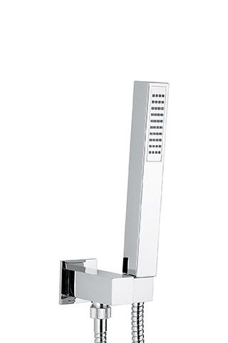 Emmevi, набор ручного душа 156: квадратная лейка из ABS, шланг 150 см из латуни и держатель лейки с водоотводом из латуни, цвет хром